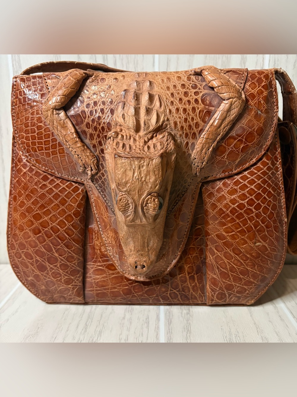 Vintage real Crocodile  Alligator Baby Taxidermy loop Head & LegsPurse/ Handbag.